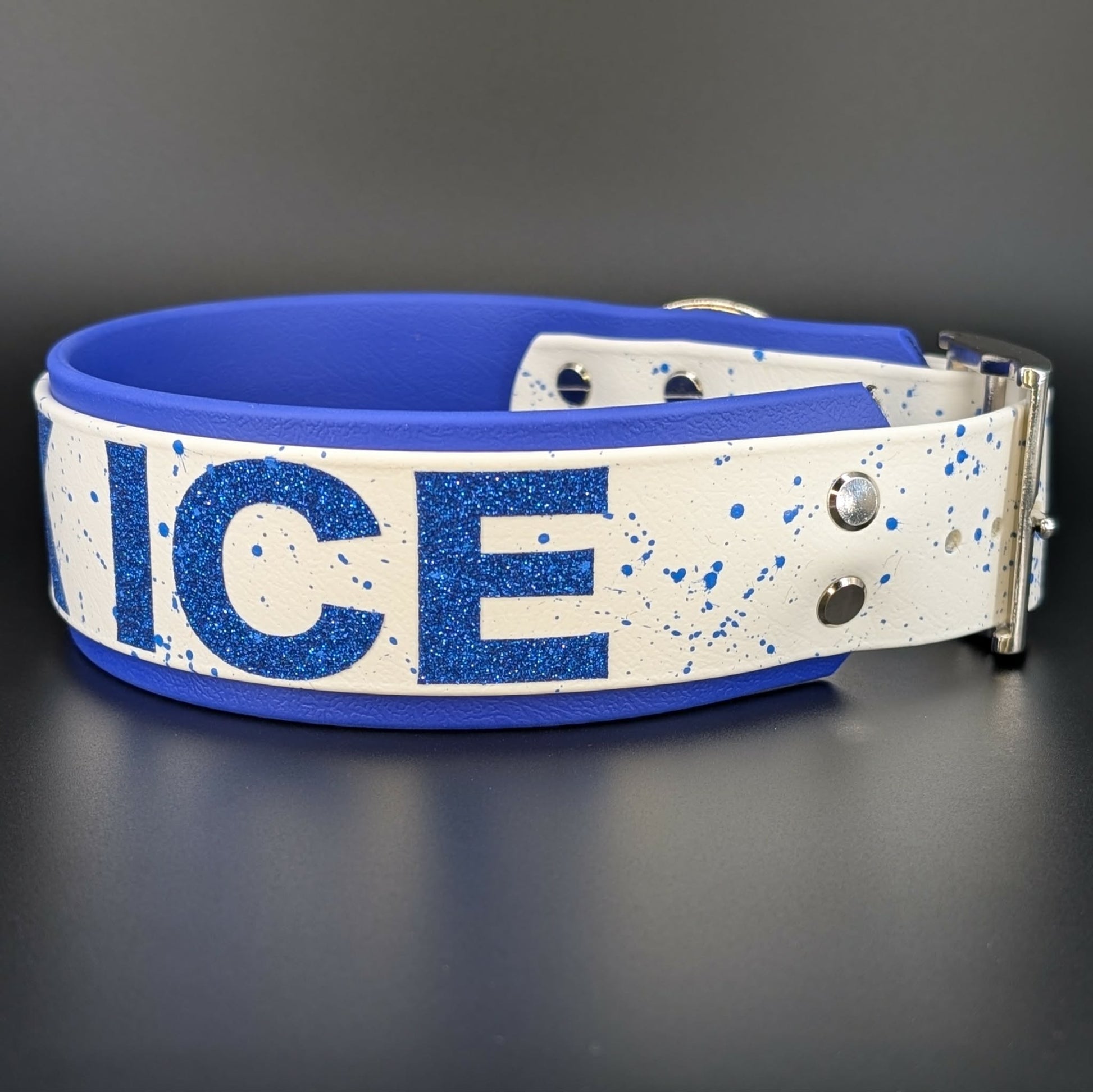 2 inch wide royal blue and white layered biothane fuck ice dog collar