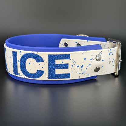 2 inch wide royal blue and white layered biothane fuck ice dog collar