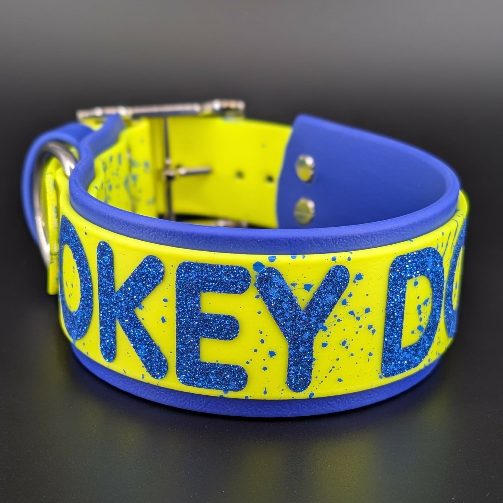 2 inch wide royal blue and yellow okey dokey collar