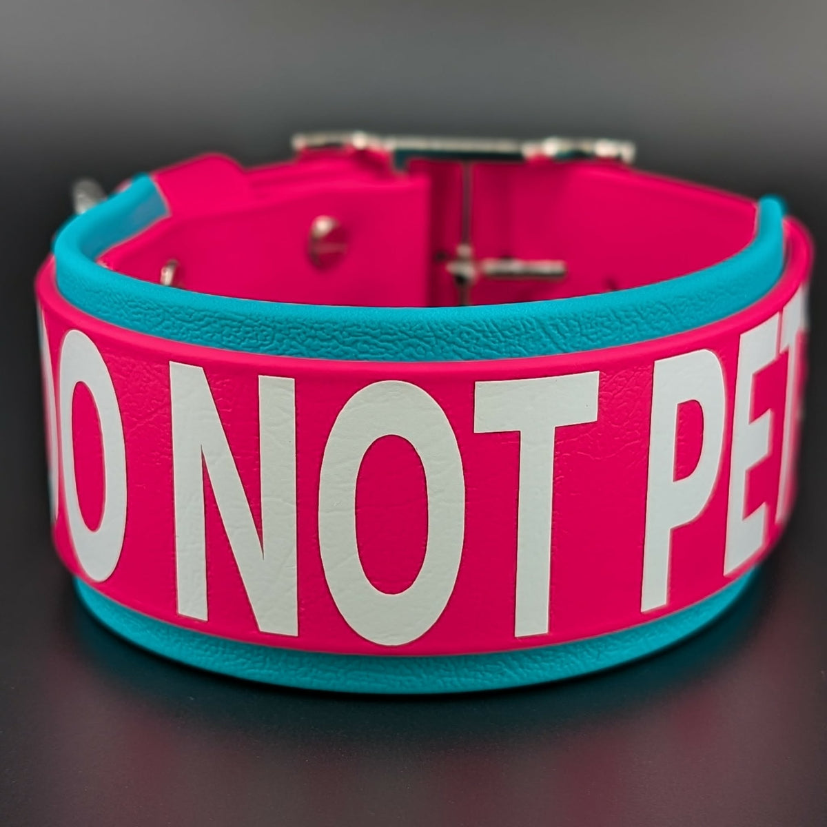 2 inch wide teal and pink layered biothane do not pet dog collar