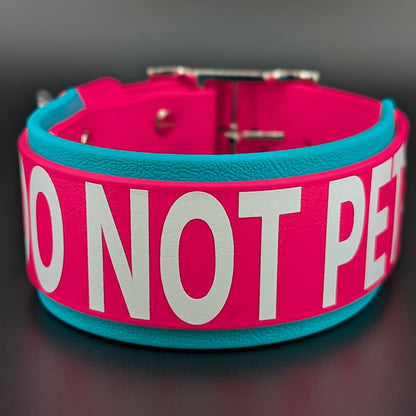 2 inch wide teal and pink layered biothane do not pet dog collar