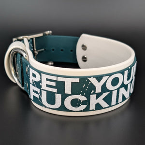 2 inch wide white and dark green layered biothane pet your own fucking dog collar