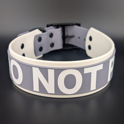 2 inch wide white and gray layered biothane do not pet dog collar