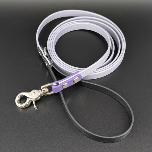 6 feet long gray black and dark purple biothane dog leash