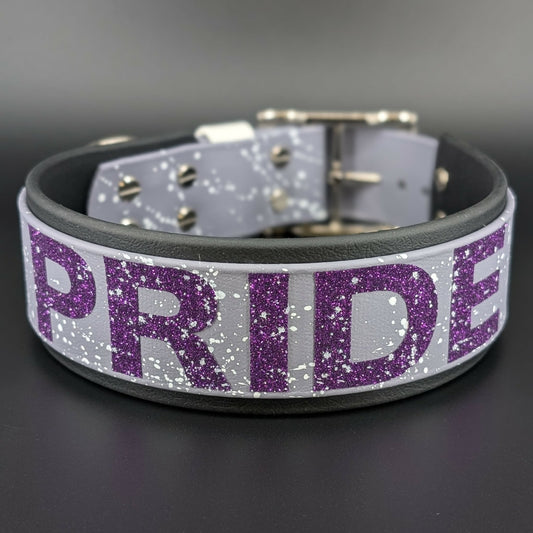 Black and Gray Layered Biothane Ace Pride Dog Collar, 2 inch wide 18 - 21 inch neck