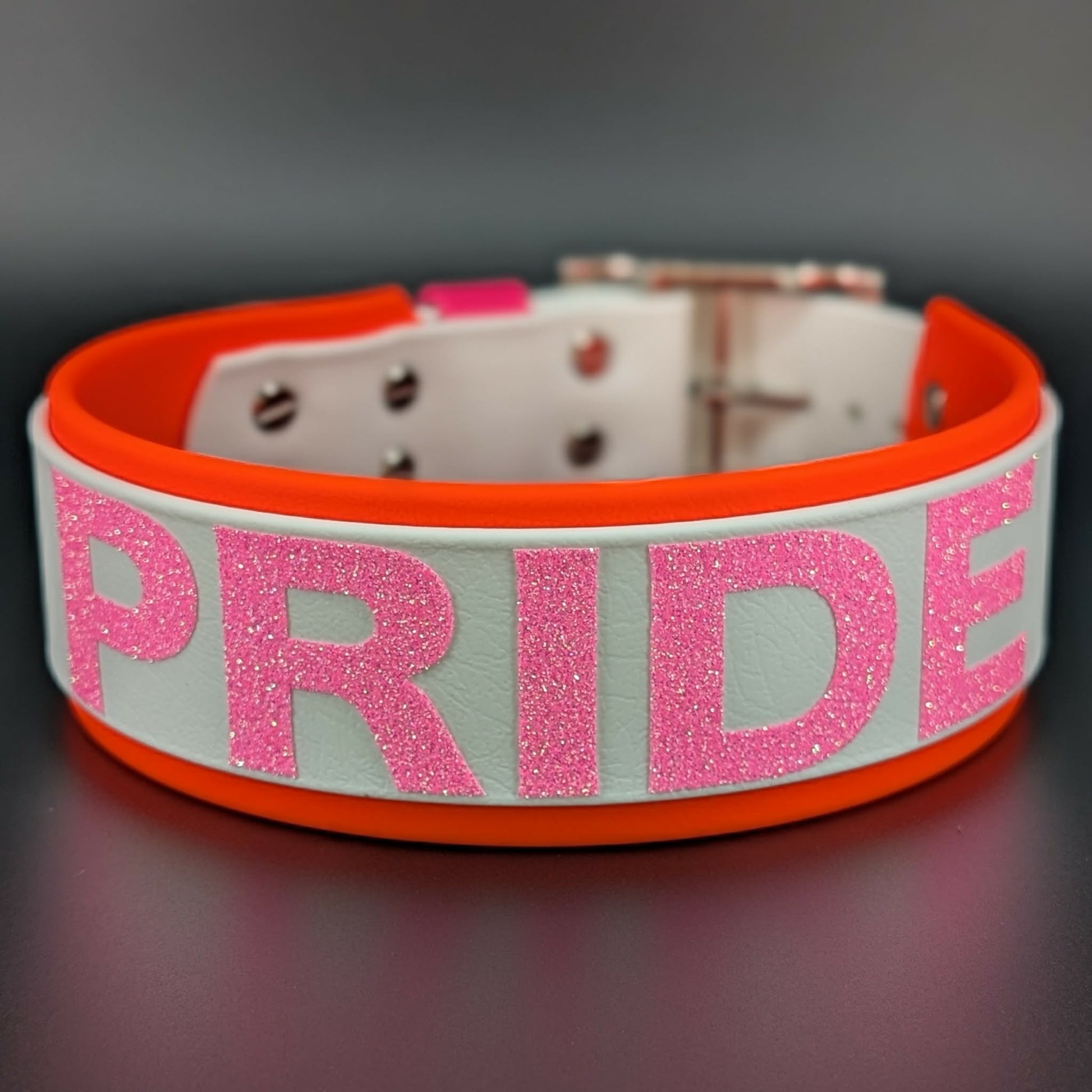 Orange and White Layered Biothane Lesbian PRIDE Collar, 2 inch wide 18 - 21 inch neck
