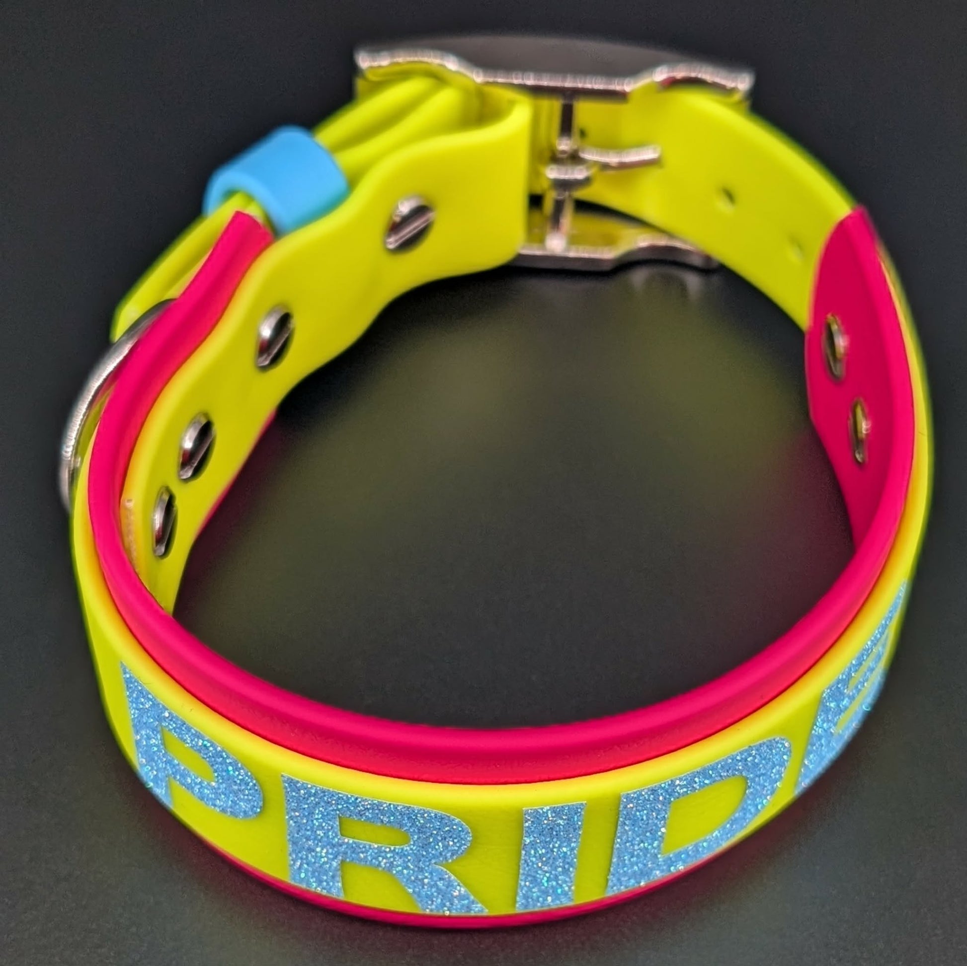 Pink and Yellow Layered Biothane Pan Pride Dog Collar