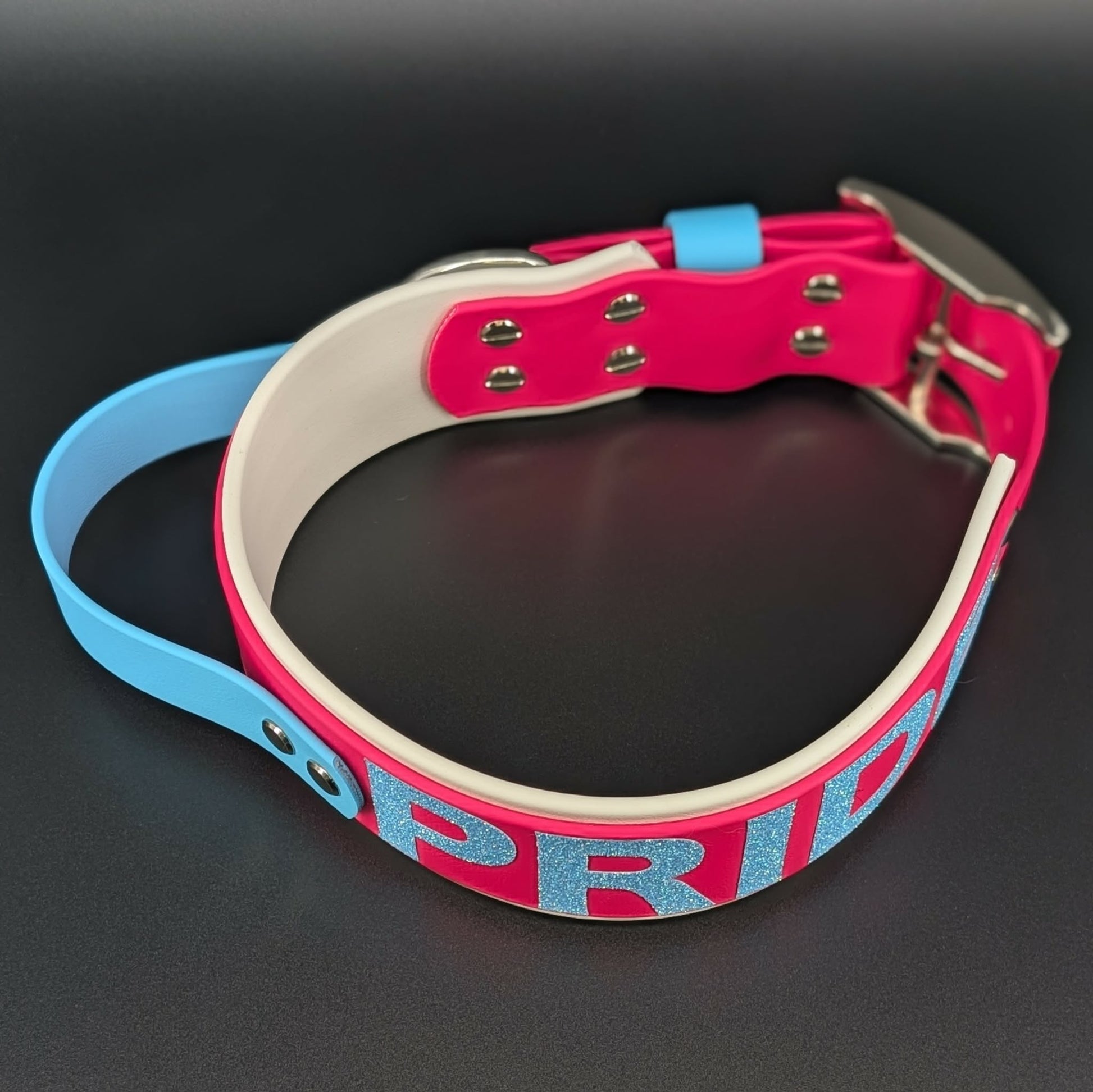 White and Pink Layered Biothane Trans PRIDE Dog Collar
