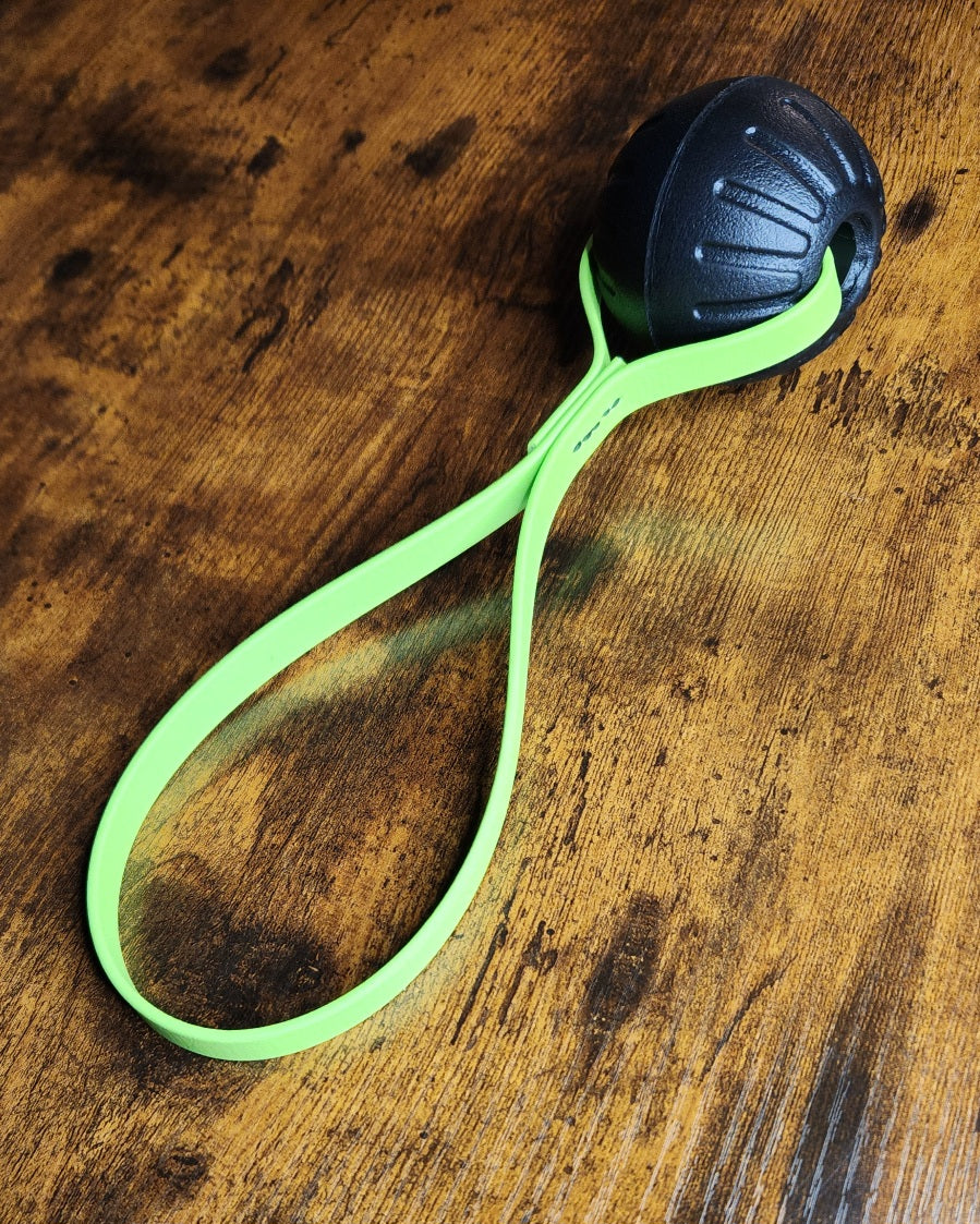 light green biothane loop handle with black ball tug