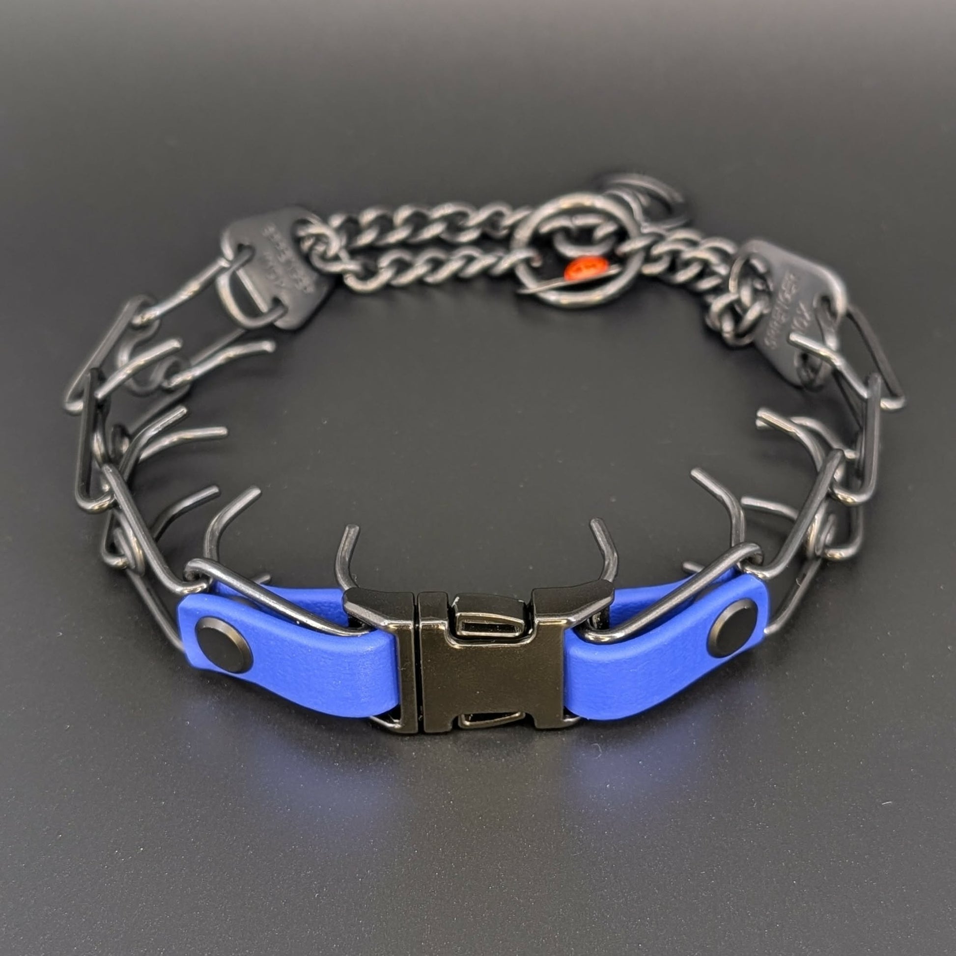 biothane quick release buckle attachment for prong collar displayed on herm sprenger