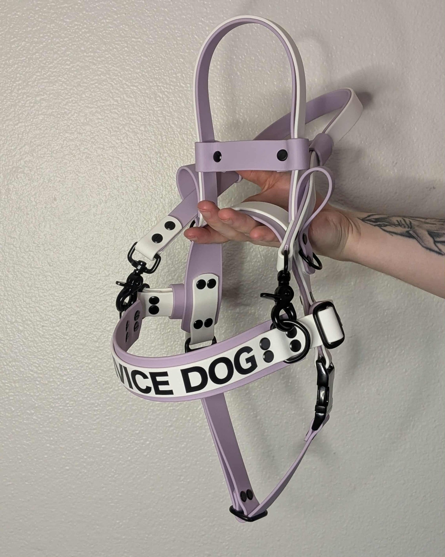 biothane straight front service dog harness with counterbalance handle and pull strap