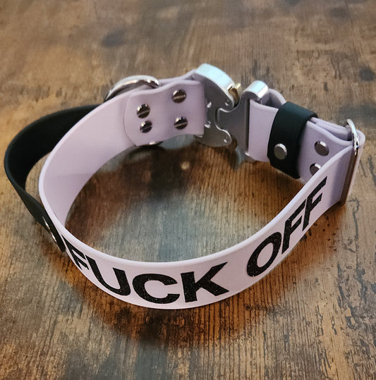 biothane tactical handle collar with custom text and cobra buckle