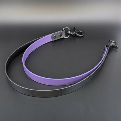 black and dark purple biothane double pull strap for service dog