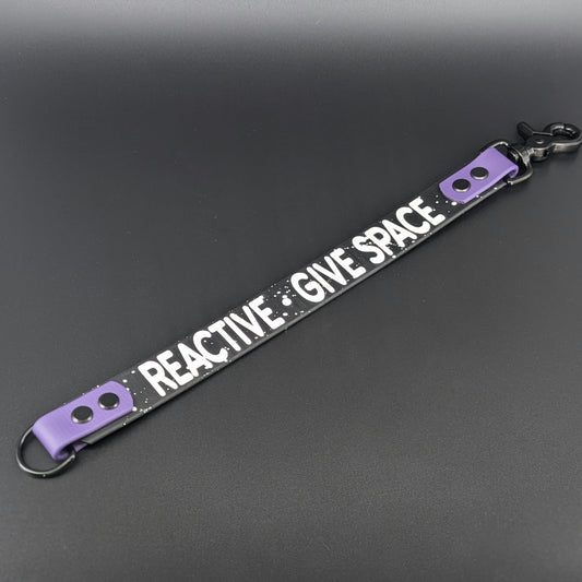 black and dark purple biothane leash wrap alternative with splatter paint reactive give space