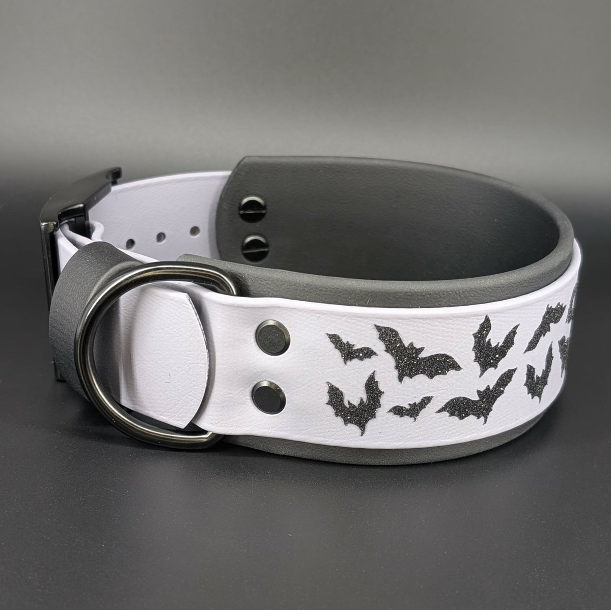 black and gray layered biothane bats collar