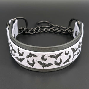 black and gray layered biothane halloween bats chain martingale dog collar 16 inch circumference