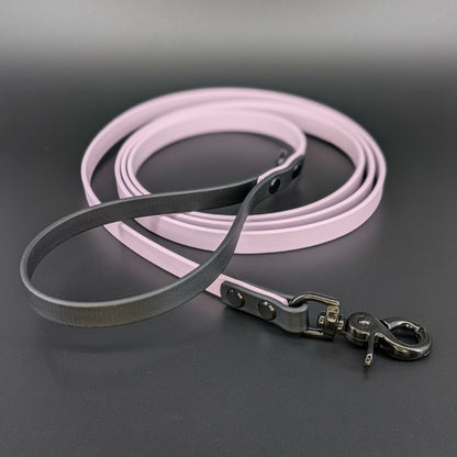 black and lavender biothane dog leash