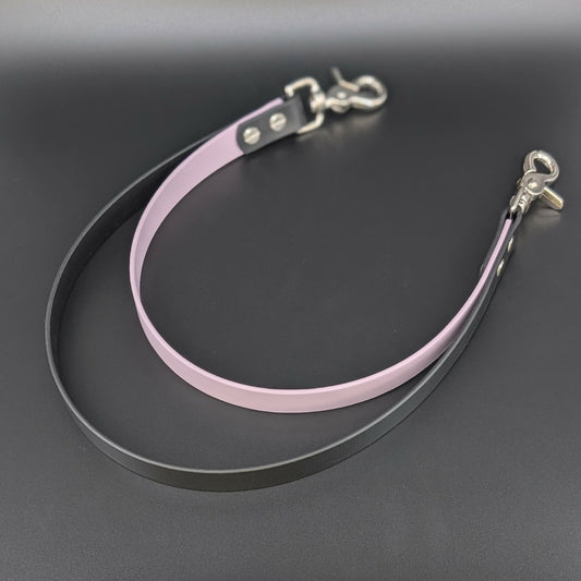 black and lavender biothane double pull strap for service dog