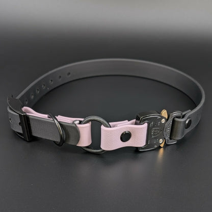 black and lavender biothane e-collar strap with bungee and quick release cobra buckle