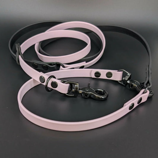 black and lavender biothane hands free slip lead