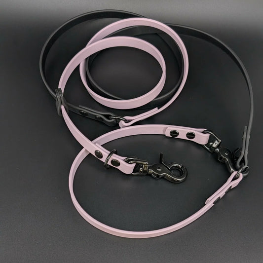 black and lavender biothane multifunction hands free slip leash