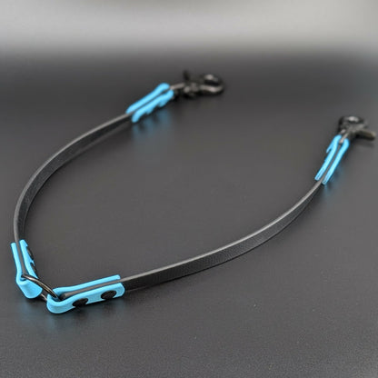 black and light blue biothane leash coupler for walking two dogs