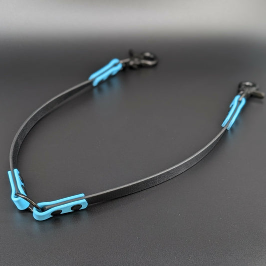 black and light blue biothane leash coupler for walking two dogs