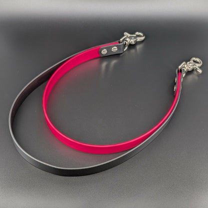 black and pink biothane double pull strap for momentum pulling and counterbalance service dog tasks