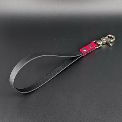 black and pink biothane traffic handle with silver trigger snap