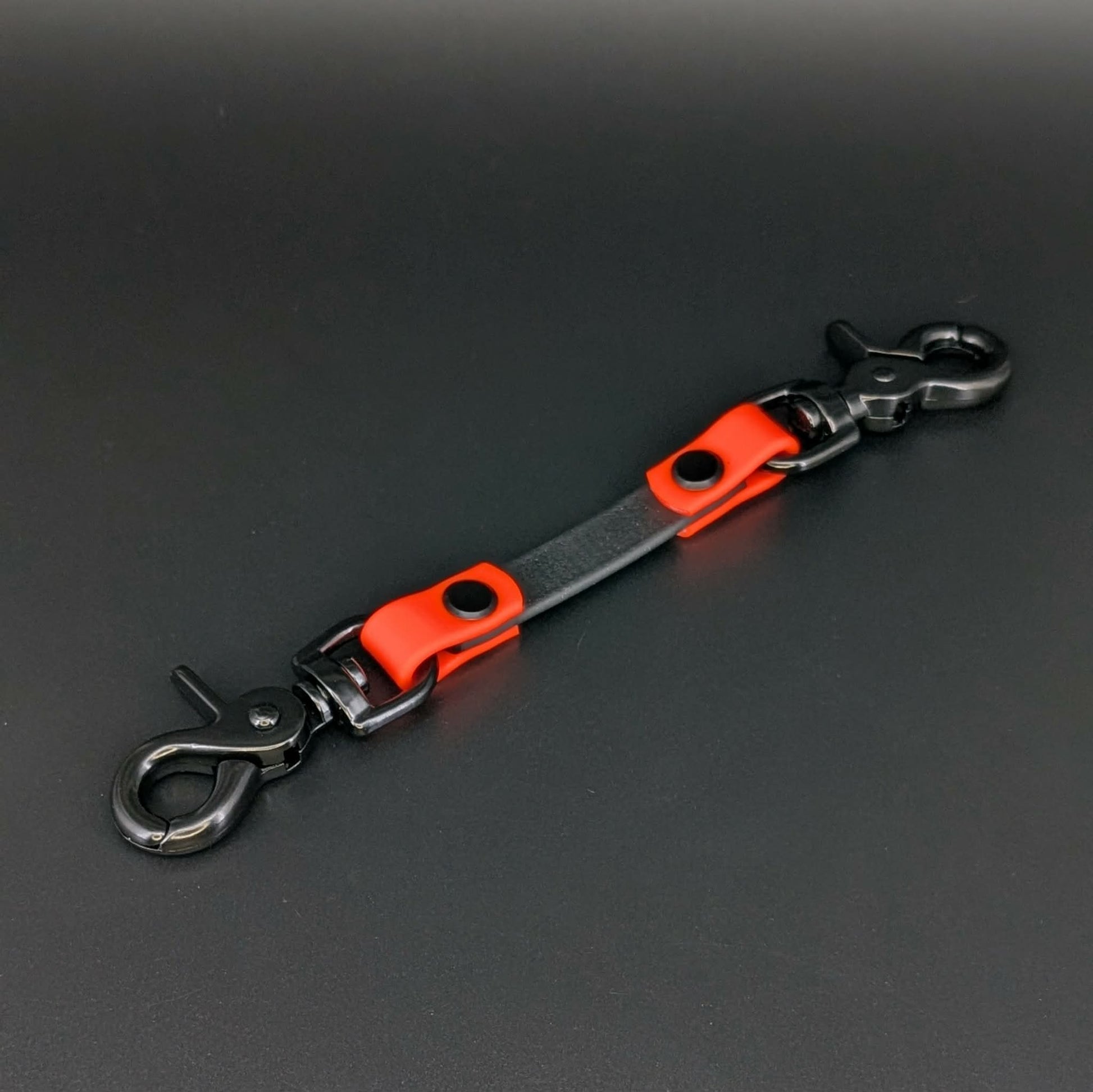 black and red biothane prong collar safety backup strap
