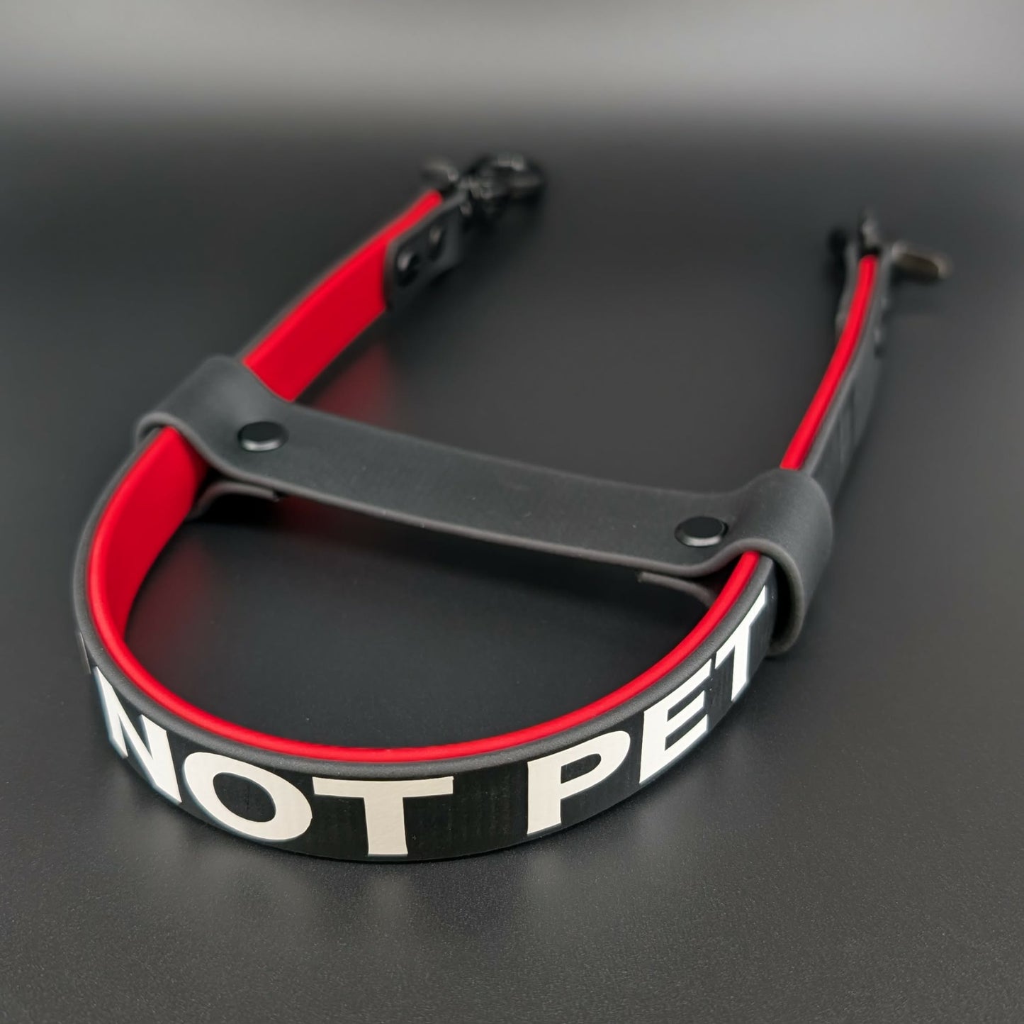 black and red layered biothane do not pet pull strap