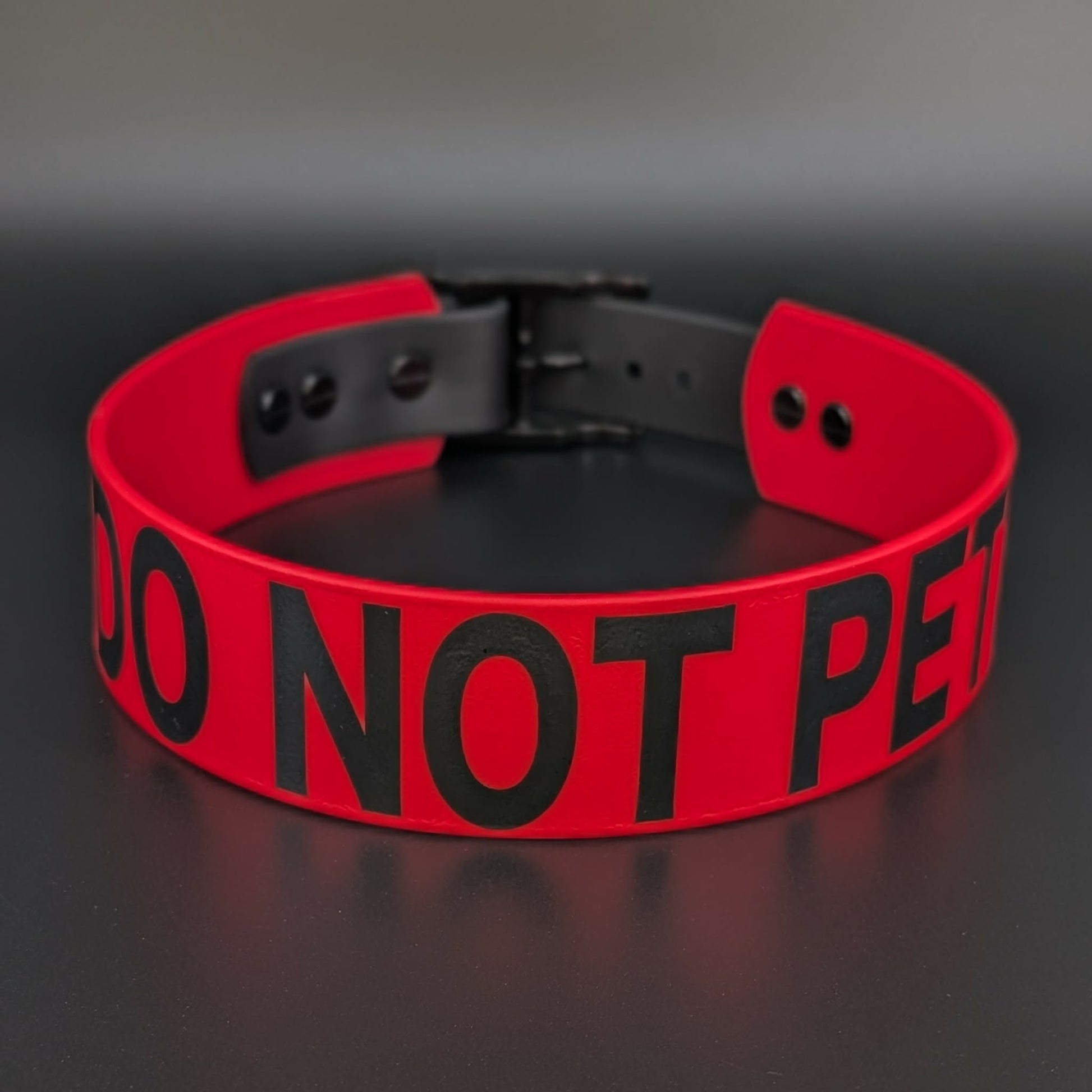 black and red tapered biothane dog collar do not pet