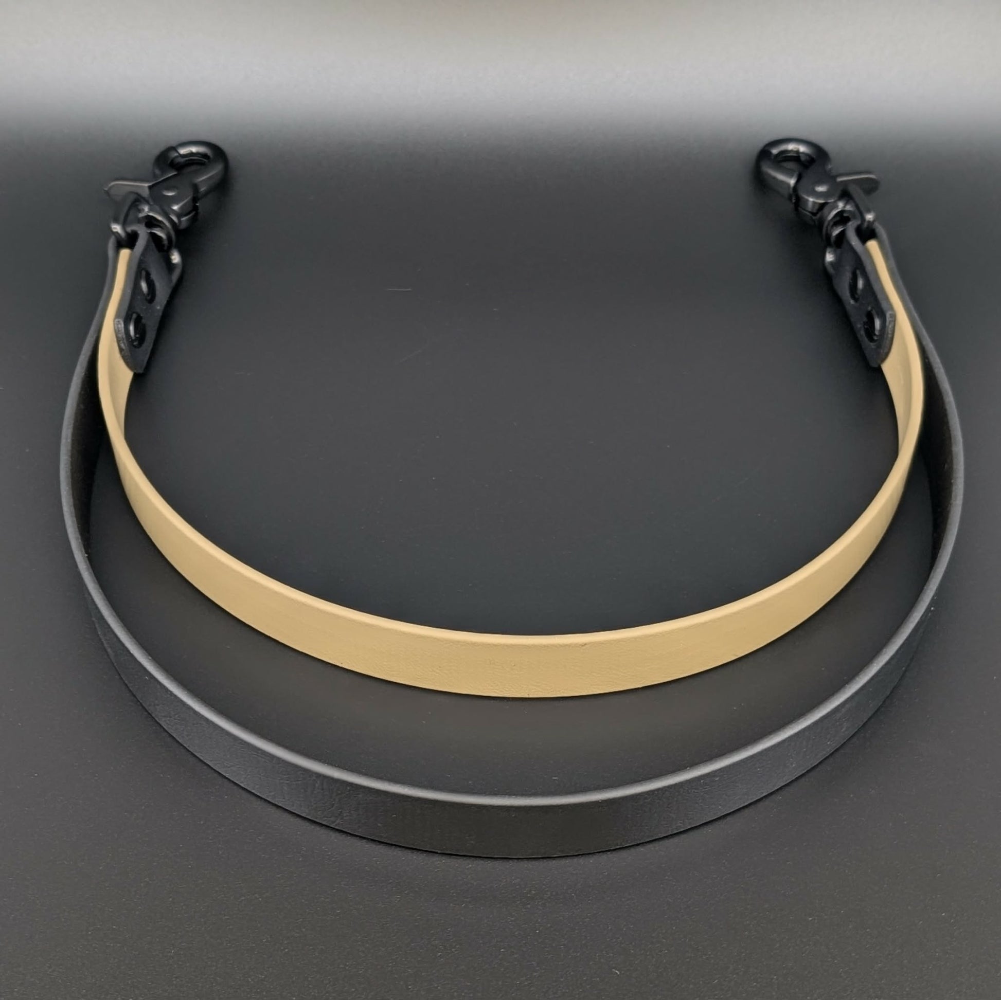 black and tan biothane double pull strap for service dog