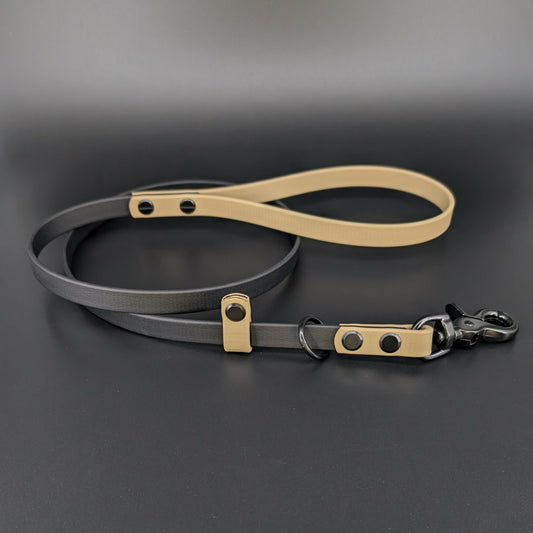 black and tan biothane slip lead with quick release convertible clip