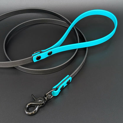 black and teal biothane dog leash