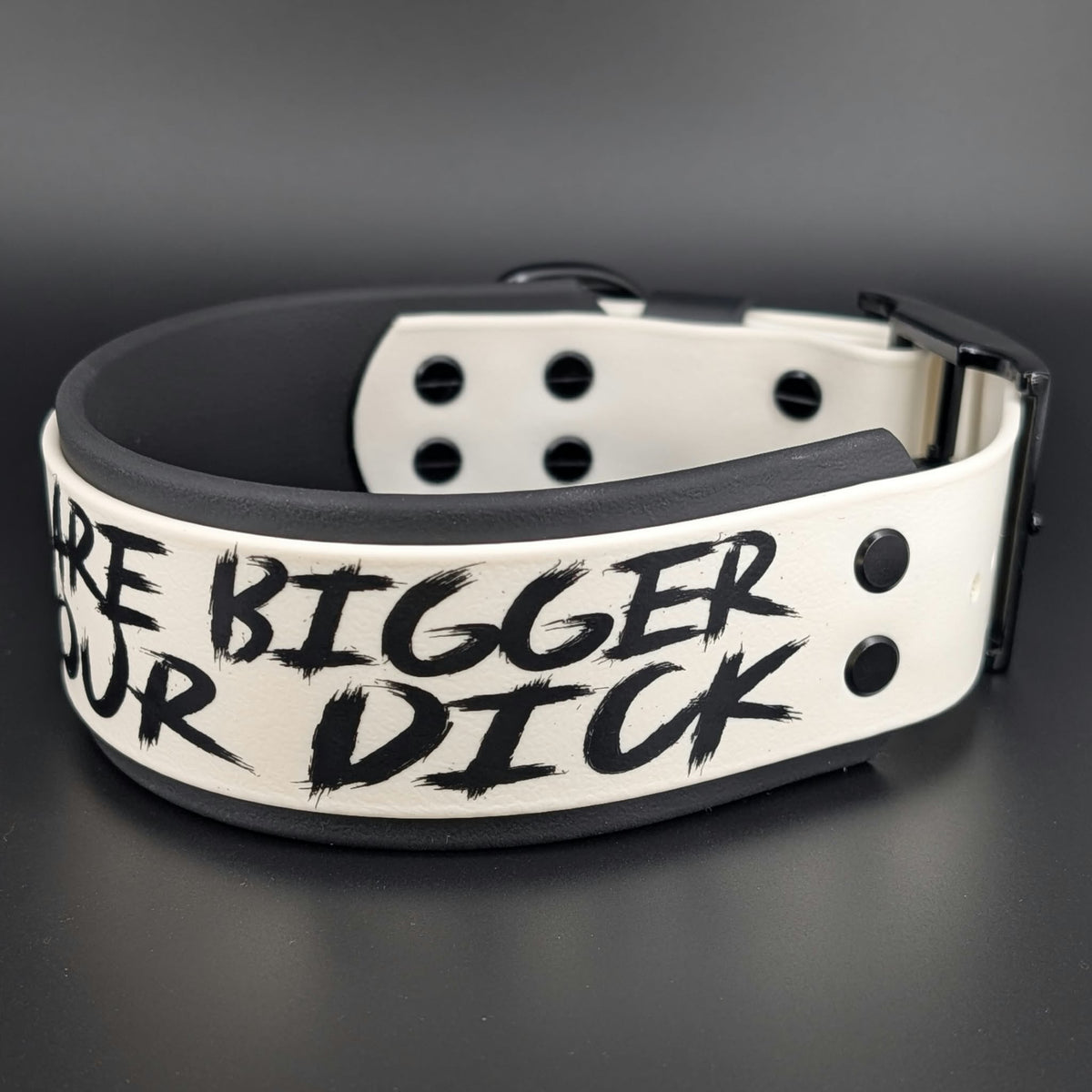 black and white biothane my teeth are bigger than your dick dog collar