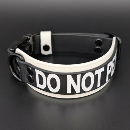 black and white layered biothane do not pet collar