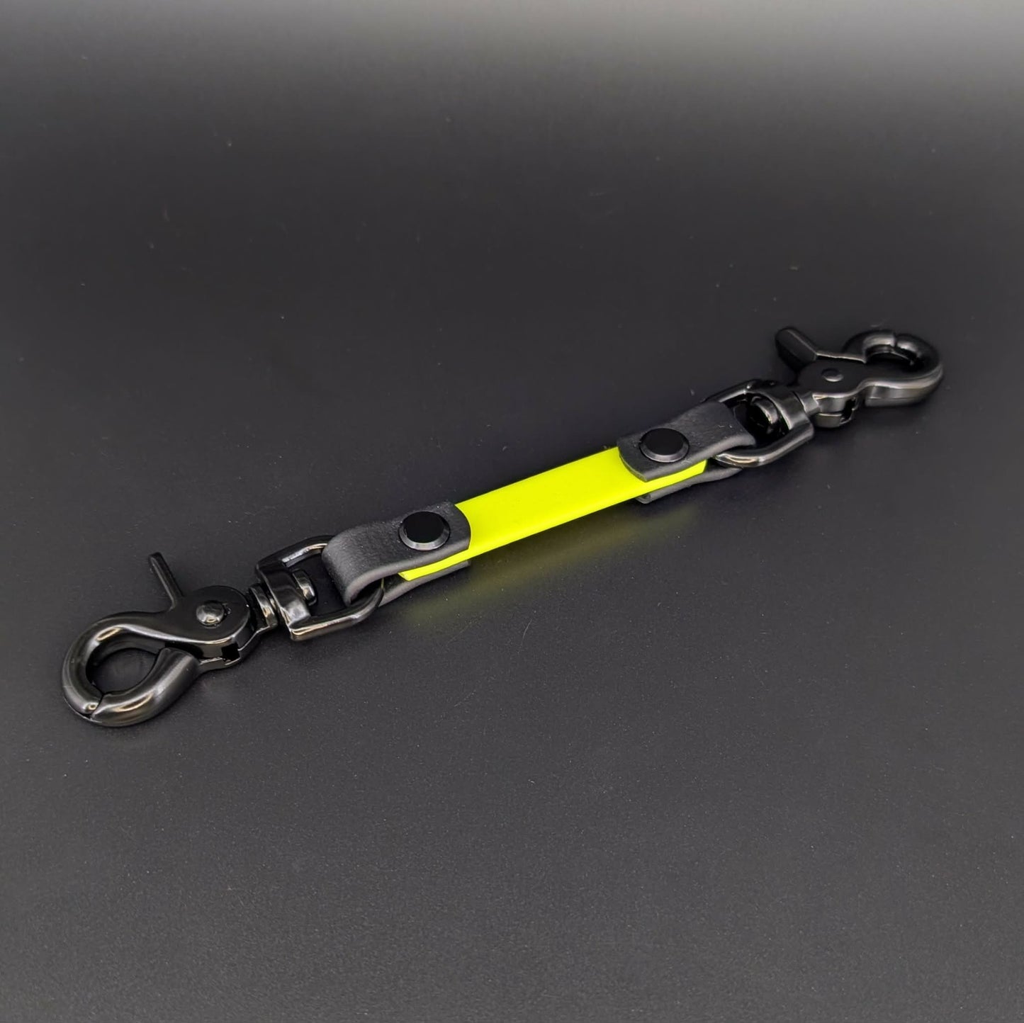 black and yellow biothane prong collar safety backup strap