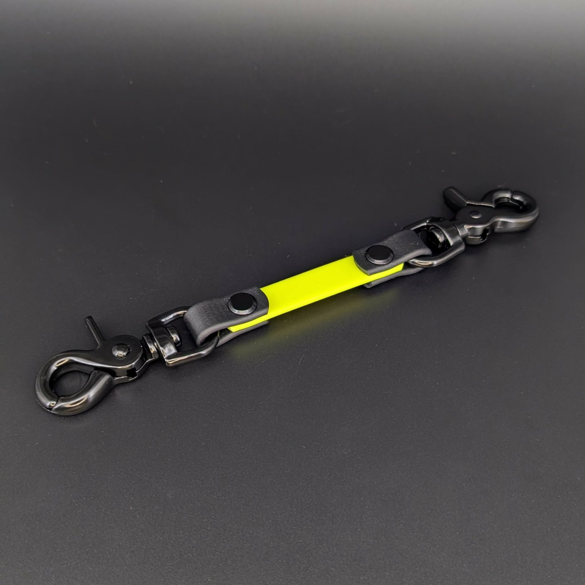 black and yellow biothane prong collar safety backup strap