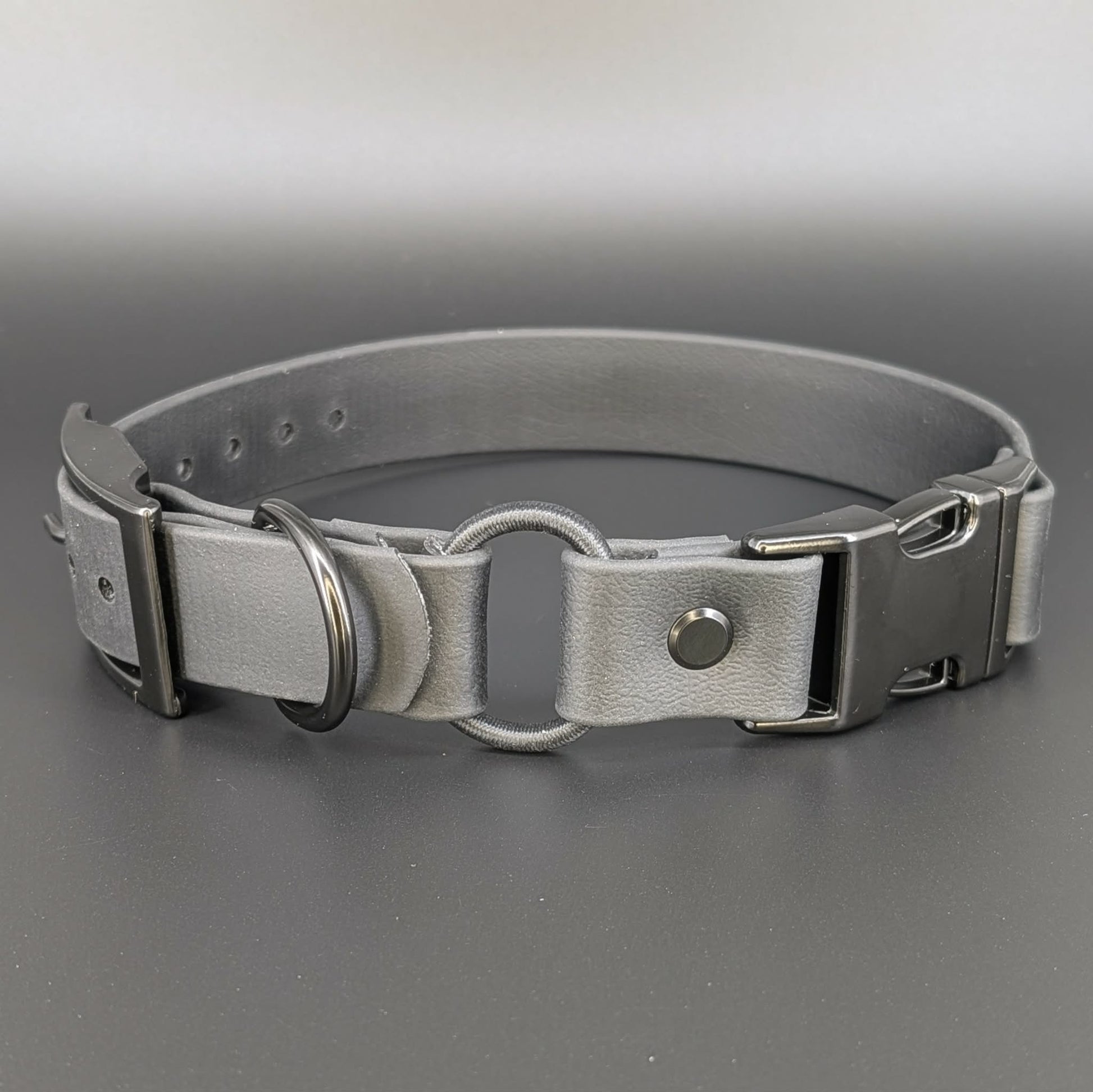black biothane e-collar strap with bungee and quick release buckle