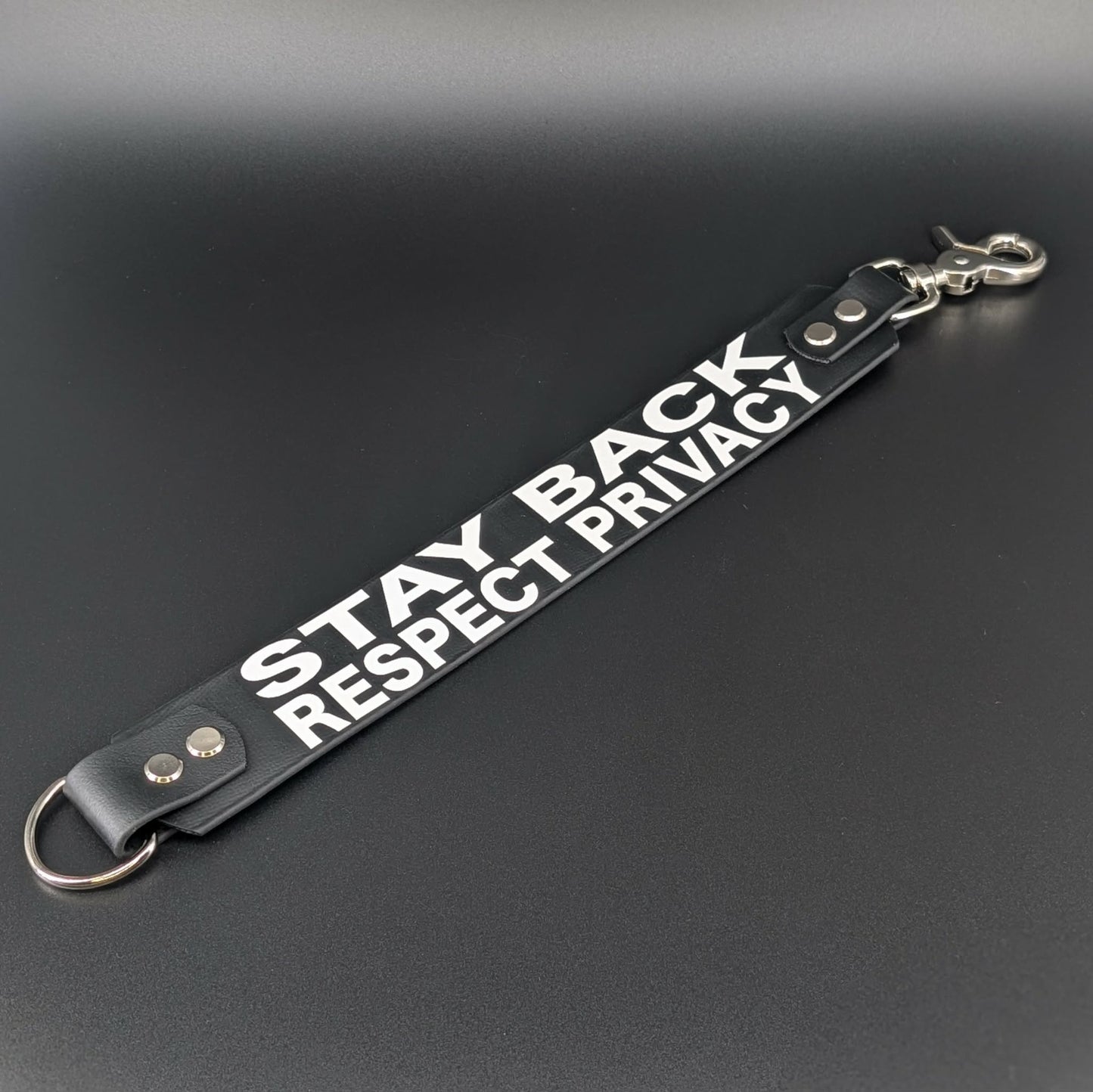 black biothane leash extender warning stay back respect privacy text