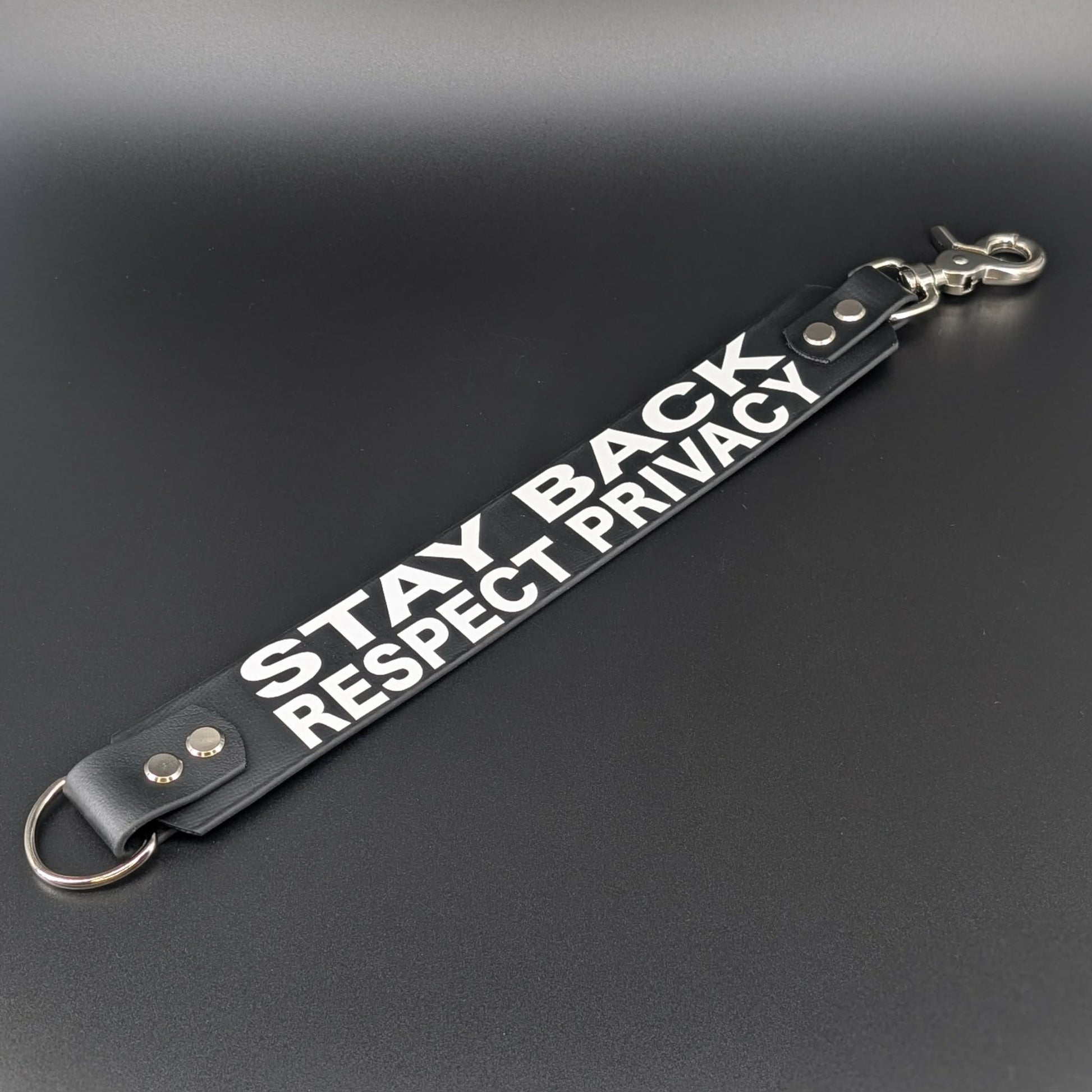 black biothane leash extender warning stay back respect privacy text