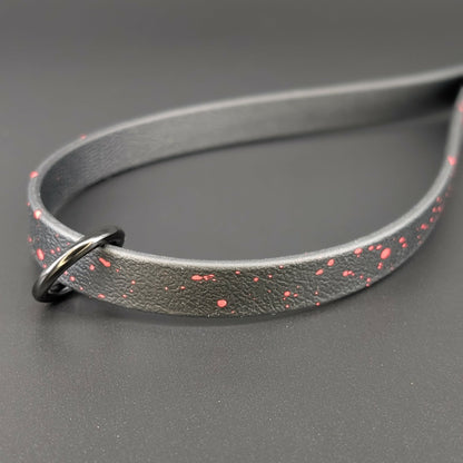 black biothane traffic handle with red splatter paint