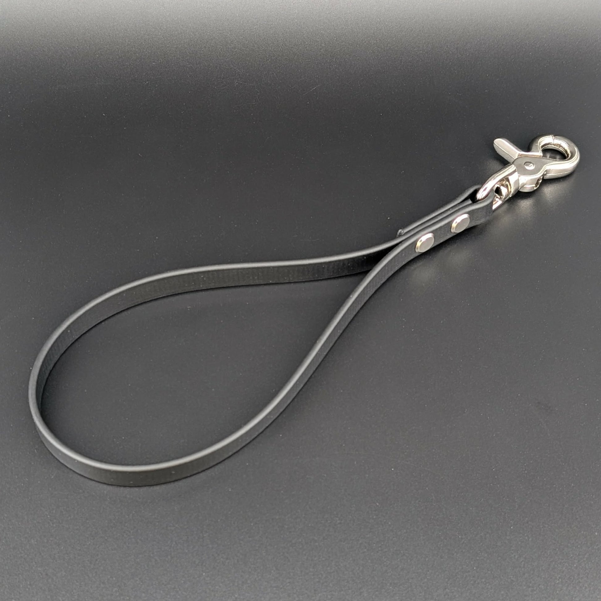 black biothane traffic handle with silver hardware