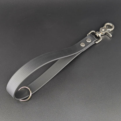 black biothane traffic handle with silver trigger snap and floating o ring