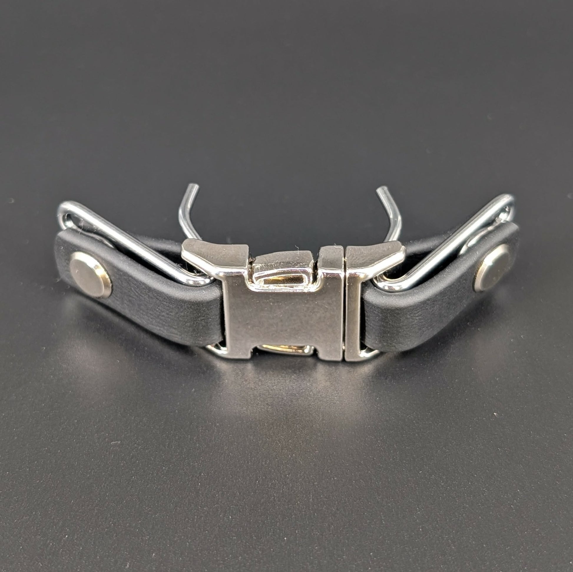 black biothane with silver hardware quick release buckle attachment for prong collar