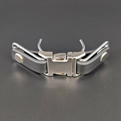 black biothane with silver hardware quick release buckle attachment for prong collar