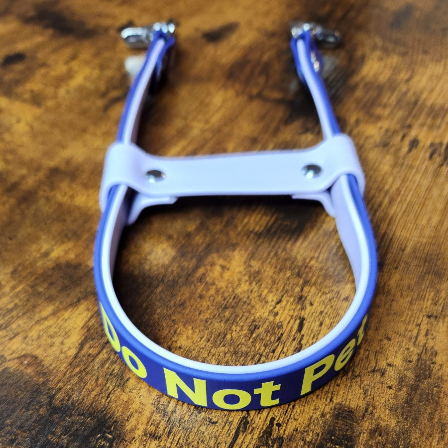 custom do not pet text on layered biothane pull strap for service dog