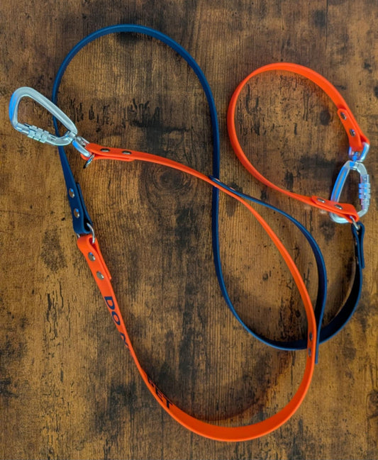 biothane hands free leash with traffic handle and DO NOT PET text