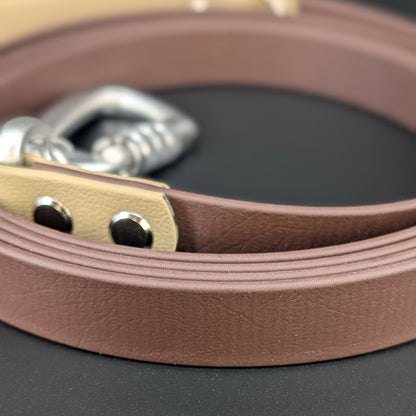 dark brown and tan biothane dog lead